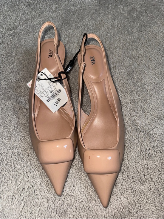 Zara Shoes - ZARA Patent Pointed Slingback Pumps in Blush